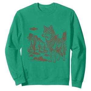 Vintage Coyote Cowboy UFO Sweatshirt Western Desert Southwest Coyote Alien