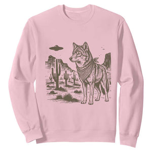 Vintage Coyote Cowboy UFO Sweatshirt Western Desert Southwest Coyote Alien