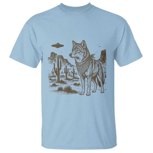 Vintage Coyote Cowboy UFO T Shirt Western Desert Southwest Coyote Alien
