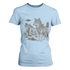Vintage Coyote Cowboy UFO T Shirt For Women Western Desert Southwest Coyote Alien