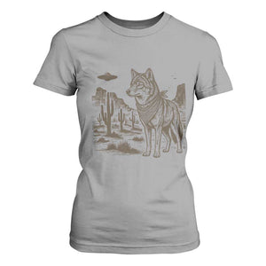 Vintage Coyote Cowboy UFO T Shirt For Women Western Desert Southwest Coyote Alien