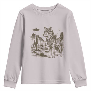 Vintage Coyote Cowboy UFO Youth Sweatshirt Western Desert Southwest Coyote Alien