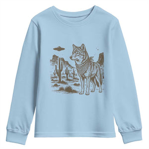Vintage Coyote Cowboy UFO Youth Sweatshirt Western Desert Southwest Coyote Alien