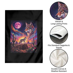 Arizona Coyote Vintage Desert Moon Retro Cactus Garden Flag Southwest Wildlife Western Adventure Graphic