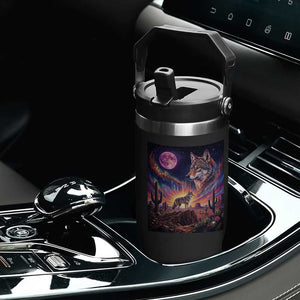 Arizona Coyote Vintage Desert Moon Retro Cactus Flip Straw Tumbler Southwest Wildlife Western Adventure Graphic