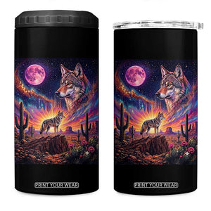 Arizona Coyote Vintage Desert Moon Retro Cactus 4 in 1 Can Cooler Tumbler Southwest Wildlife Western Adventure Graphic