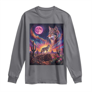 Arizona Coyote Vintage Desert Moon Retro Cactus Long Sleeve Shirt Southwest Wildlife Western Adventure Graphic