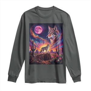 Arizona Coyote Vintage Desert Moon Retro Cactus Long Sleeve Shirt Southwest Wildlife Western Adventure Graphic