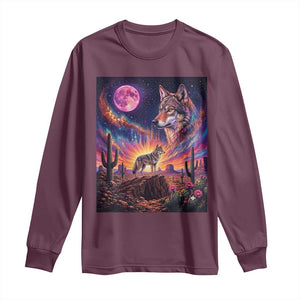 Arizona Coyote Vintage Desert Moon Retro Cactus Long Sleeve Shirt Southwest Wildlife Western Adventure Graphic