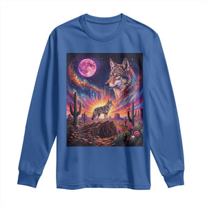 Arizona Coyote Vintage Desert Moon Retro Cactus Long Sleeve Shirt Southwest Wildlife Western Adventure Graphic
