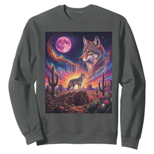 Arizona Coyote Vintage Desert Moon Retro Cactus Sweatshirt Southwest Wildlife Western Adventure Graphic