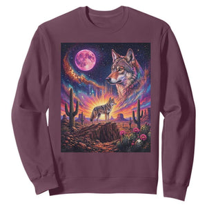 Arizona Coyote Vintage Desert Moon Retro Cactus Sweatshirt Southwest Wildlife Western Adventure Graphic