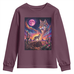 Arizona Coyote Vintage Desert Moon Retro Cactus Youth Sweatshirt Southwest Wildlife Western Adventure Graphic