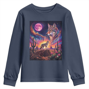 Arizona Coyote Vintage Desert Moon Retro Cactus Youth Sweatshirt Southwest Wildlife Western Adventure Graphic