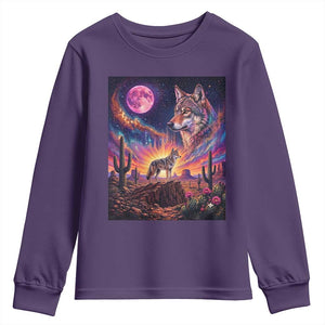 Arizona Coyote Vintage Desert Moon Retro Cactus Youth Sweatshirt Southwest Wildlife Western Adventure Graphic