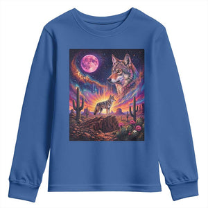 Arizona Coyote Vintage Desert Moon Retro Cactus Youth Sweatshirt Southwest Wildlife Western Adventure Graphic