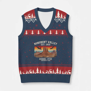 Retro Monument Valley Arizona Utah Sunset Established 1958 V-Neck Knit Sweater Vest Southwest Desert Eagle Road Trip Nature Souvenir