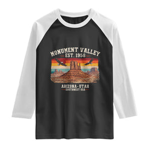 Retro Monument Valley Arizona Utah Sunset Established 1958 Raglan Shirt Southwest Desert Eagle Road Trip Nature Souvenir