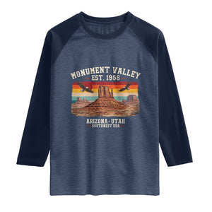 Retro Monument Valley Arizona Utah Sunset Established 1958 Raglan Shirt Southwest Desert Eagle Road Trip Nature Souvenir