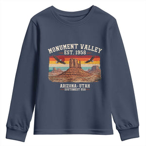 Retro Monument Valley Arizona Utah Sunset Established 1958 Youth Sweatshirt Southwest Desert Eagle Road Trip Nature Souvenir