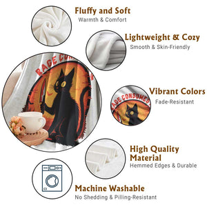 Funny Black Cat Halloween Funny Black Cat Murderous Cat With Knife Throw Blanket Rage Is Consuming Me TS14 Print Your Wear