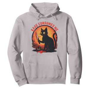 Funny Black Cat Halloween Funny Black Cat Murderous Cat With Knife Hoodie Rage Is Consuming Me TS14 Ice Gray Print Your Wear