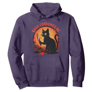 Funny Black Cat Halloween Funny Black Cat Murderous Cat With Knife Hoodie Rage Is Consuming Me TS14 Purple Print Your Wear
