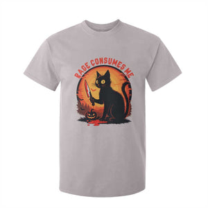 Funny Black Cat Halloween Funny Black Cat Murderous Cat With Knife T Shirt For Kid Rage Is Consuming Me TS14 Ice Gray Print Your Wear