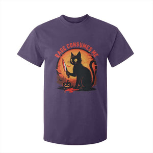 Funny Black Cat Halloween Funny Black Cat Murderous Cat With Knife T Shirt For Kid Rage Is Consuming Me TS14 Purple Print Your Wear
