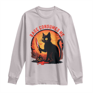 Funny Black Cat Halloween Funny Black Cat Murderous Cat With Knife Long Sleeve Shirt Rage Is Consuming Me TS14 Ice Gray Print Your Wear