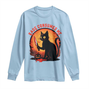 Funny Black Cat Halloween Funny Black Cat Murderous Cat With Knife Long Sleeve Shirt Rage Is Consuming Me TS14 Light Blue Print Your Wear