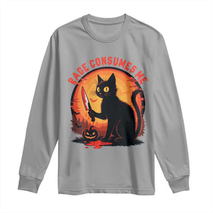 Funny Black Cat Halloween Funny Black Cat Murderous Cat With Knife Long Sleeve Shirt Rage Is Consuming Me TS14 Sport Gray Print Your Wear