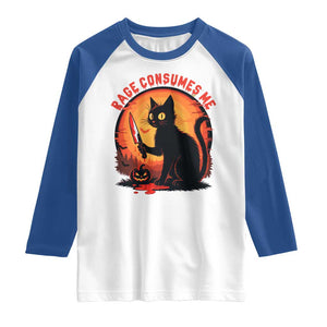 Funny Black Cat Halloween Funny Black Cat Murderous Cat With Knife Raglan Shirt Rage Is Consuming Me TS14 White Royal Print Your Wear