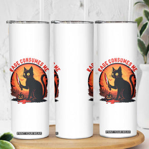 Funny Black Cat Halloween Funny Black Cat Murderous Cat With Knife Skinny Tumbler Rage Is Consuming Me TS14 Print Your Wear