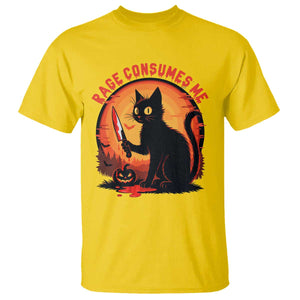 Funny Black Cat Halloween Funny Black Cat Murderous Cat With Knife T Shirt Rage Is Consuming Me TS14 Daisy Print Your Wear