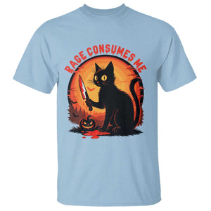Funny Black Cat Halloween Funny Black Cat Murderous Cat With Knife T Shirt Rage Is Consuming Me TS14 Light Blue Print Your Wear