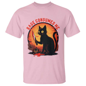 Funny Black Cat Halloween Funny Black Cat Murderous Cat With Knife T Shirt Rage Is Consuming Me TS14 Light Pink Print Your Wear