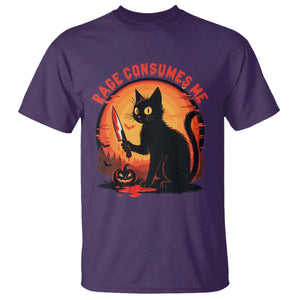 Funny Black Cat Halloween Funny Black Cat Murderous Cat With Knife T Shirt Rage Is Consuming Me TS14 Purple Print Your Wear