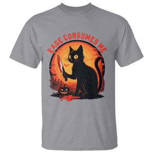 Funny Black Cat Halloween Funny Black Cat Murderous Cat With Knife T Shirt Rage Is Consuming Me TS14 Sport Gray Print Your Wear