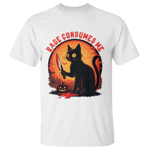 Funny Black Cat Halloween Funny Black Cat Murderous Cat With Knife T Shirt Rage Is Consuming Me TS14 White Print Your Wear