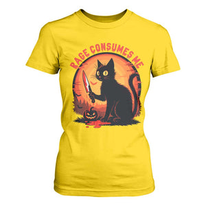 Funny Black Cat Halloween Funny Black Cat Murderous Cat With Knife T Shirt For Women Rage Is Consuming Me TS14 Daisy Print Your Wear