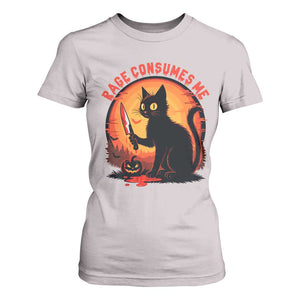 Funny Black Cat Halloween Funny Black Cat Murderous Cat With Knife T Shirt For Women Rage Is Consuming Me TS14 Ice Gray Print Your Wear