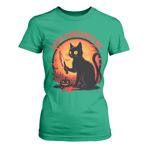 Funny Black Cat Halloween Funny Black Cat Murderous Cat With Knife T Shirt For Women Rage Is Consuming Me TS14 Irish Green Print Your Wear