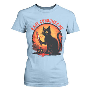 Funny Black Cat Halloween Funny Black Cat Murderous Cat With Knife T Shirt For Women Rage Is Consuming Me TS14 Light Blue Print Your Wear
