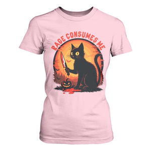 Funny Black Cat Halloween Funny Black Cat Murderous Cat With Knife T Shirt For Women Rage Is Consuming Me TS14 Light Pink Print Your Wear