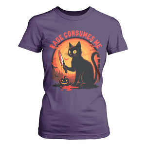Funny Black Cat Halloween Funny Black Cat Murderous Cat With Knife T Shirt For Women Rage Is Consuming Me TS14 Purple Print Your Wear