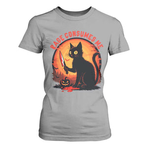 Funny Black Cat Halloween Funny Black Cat Murderous Cat With Knife T Shirt For Women Rage Is Consuming Me TS14 Sport Gray Print Your Wear
