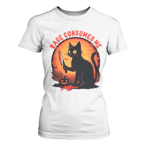 Funny Black Cat Halloween Funny Black Cat Murderous Cat With Knife T Shirt For Women Rage Is Consuming Me TS14 White Print Your Wear