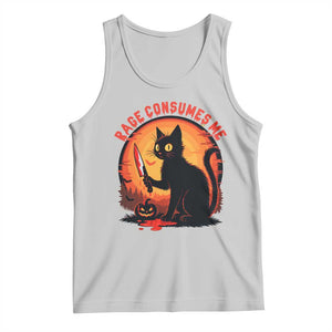 Funny Black Cat Halloween Funny Black Cat Murderous Cat With Knife Tank Top Rage Is Consuming Me TS14 Ash Print Your Wear