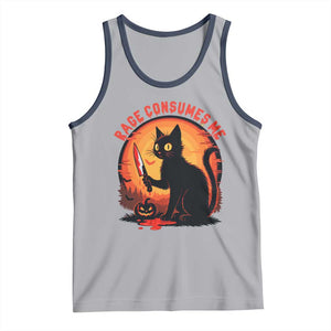 Funny Black Cat Halloween Funny Black Cat Murderous Cat With Knife Tank Top Rage Is Consuming Me TS14 Athletic Heather Navy Print Your Wear